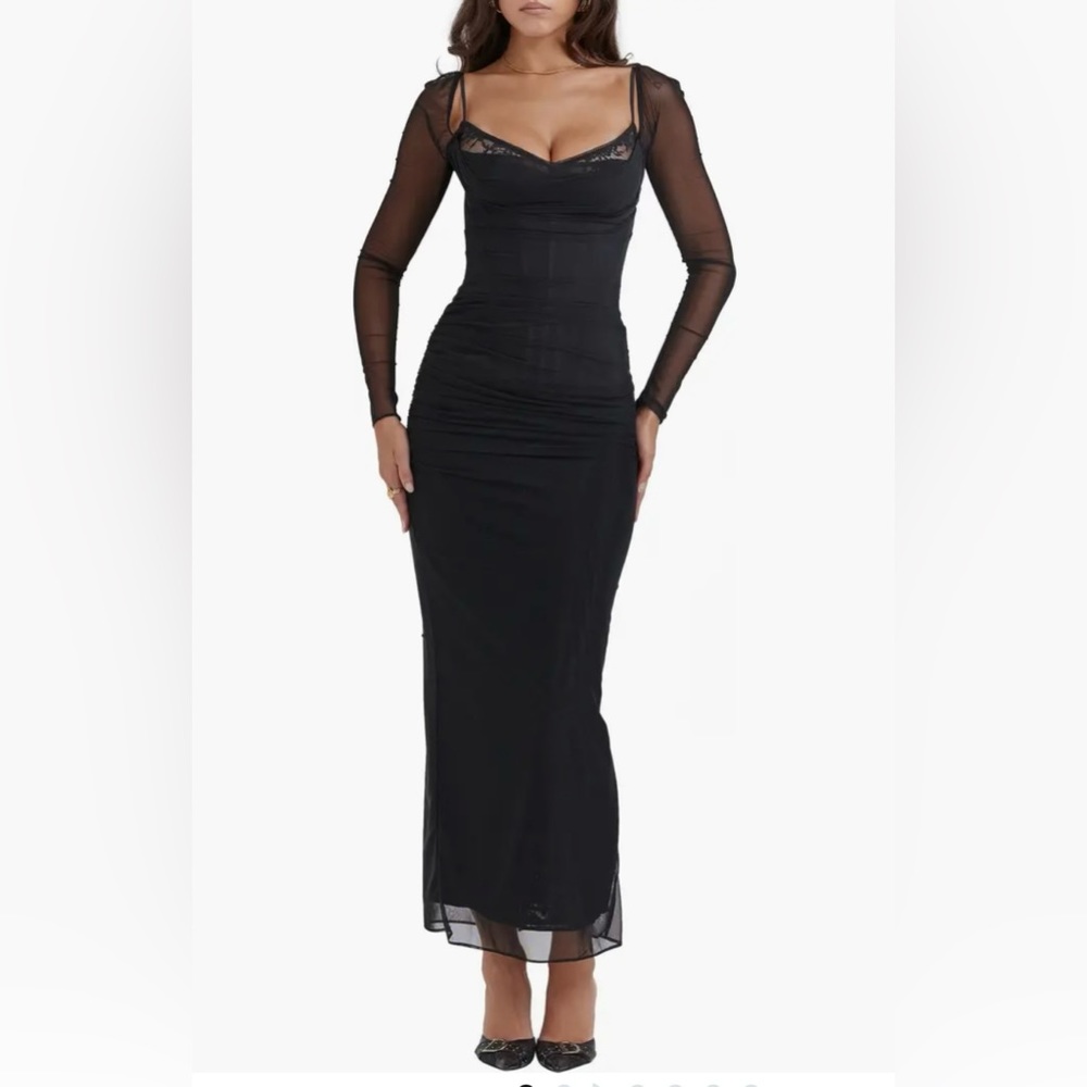 House of CB Katrina Lace Mesh Long Sleeve Gown